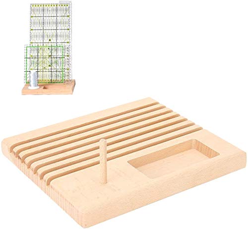 Quilting Wooden Ruler Rack, Compact Beech Wood Ruler Holder with Spools Storage, Sewing Organizer Stand for DIY Crafters, Quilters, and Sewing Enthusiasts