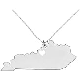 Art Attack Stainless Steel I Love Kentucky Necklace, Bluegrass State Heart Map Outline Pendant (Silver)