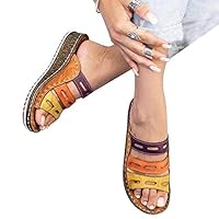 Volwco Women Chic Three-Color Stitching Sandals,Summer Ladies Wedge Sandals Low Heel Slipper Footwear Peep-Toe Shoes (9)