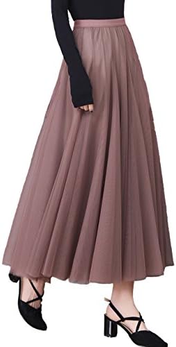 FemirahWomen's Elastic Waist A Line Long Tulle Skirt Vintage Petticoat Dress