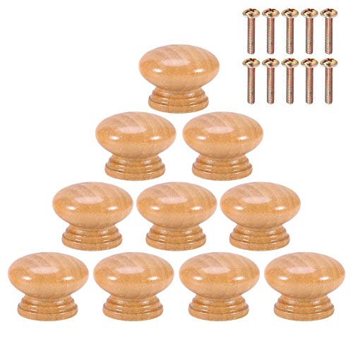 Zerodis 10Pcs Natural Wooden Handle Round Mushroom Cabinet Closet Drawer Knobs Pulls Handles with Screws(S24MM)