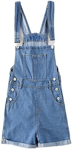 RACHAPE Women's Ripped Distressed Denim Overall Shorts Romper XL