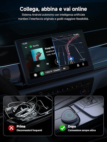 ATOTODIRECT AI Box CarPlay Android Car Wireless Adapter, Smart Auto Video Box with 4G LTE/WLAN/Dual-BT/USB/Built-in GPS, MicroSD, OTA, HDMI Output, Split Screen, DriveChat, CB6C