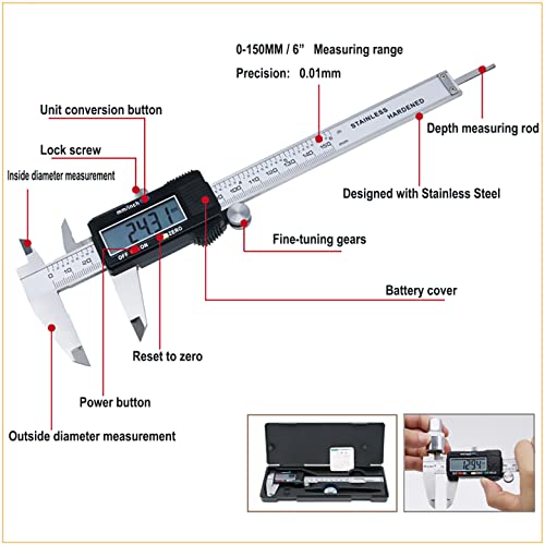 Digital Caliper,Electronic Digital Calipers, YKLSXKC 06" Calipers