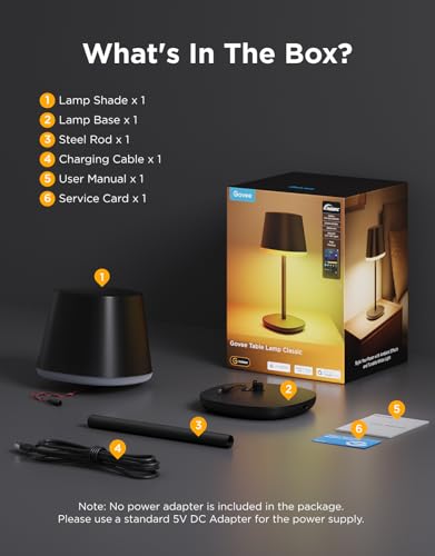 Govee Table Lamp Classic RGBICWW, Smart Cordless Lamp Work with Matter, Alexa and Google Assistant, with 72+ Scene Modes, 500Lm, 2700-6500K, Nightstand Lamp for Living Room, Bedrooom and Office