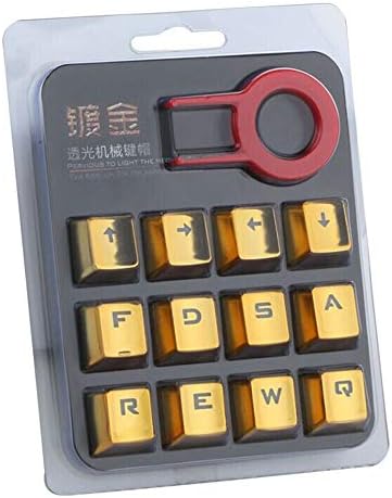 SUImeito 12 Keys PBT Backlit Translucent Metallic Electroplated Keycaps for Cherry MX Keyboards (Gold)