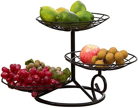 Fruit Bread Storage Basket Display Stand, 3 Tier Metal Candy Cake Desserts Buffet Stand Snack Tray,Black