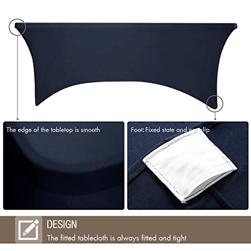 VEEYOO Spandex Table Cover 4/6/8 Feet Stretch Fitted Polyester Tablecloth, Durable Table Cover for Party Wedding Celebration Buffet Trade Shows, 6ft Table Cover (72 x 30 x 30 inch), Navy Blue