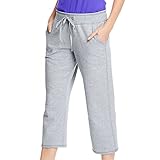 Hanes Premium Womens French Terry Capri with pockets, Grey, L