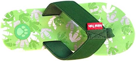 Dino Green Small Kids Paw Print Flip Flops fun for Beach, Trail and Pool.