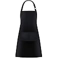 Jubatus 1 Pack Bib Aprons with 2 Pockets Cooking Chef Kitchen Apron for Women Men, Black