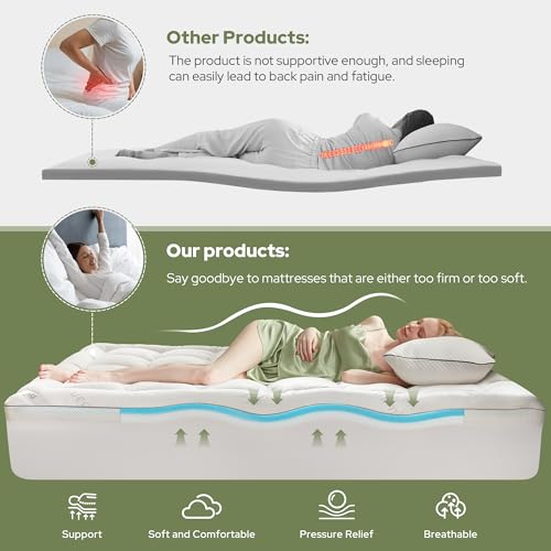 BEDLORE Mattress Topper Queen Size, 4 Inch Dual Layer Mattress Pad, 2 Inch Gel Memory Foam Plus 2 Inch Plush Pillow Top Mattress Pad Cover for Back Pain, Medium-Firm (White)