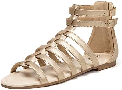 katliu Girls’s Gladiator Flat Strap Sandals Two Ankle Buckle