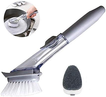 jippco Decontamination Kitchen Long Handle Cleaning Brush Scrubber with Refill Liquid Soap Dispenser and Sponge (Multicolour)