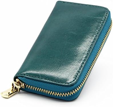 Myzin Top Genuine Leather Zipper Key Case / Key Holder Purse Bag with Card slots (Peacock blue)