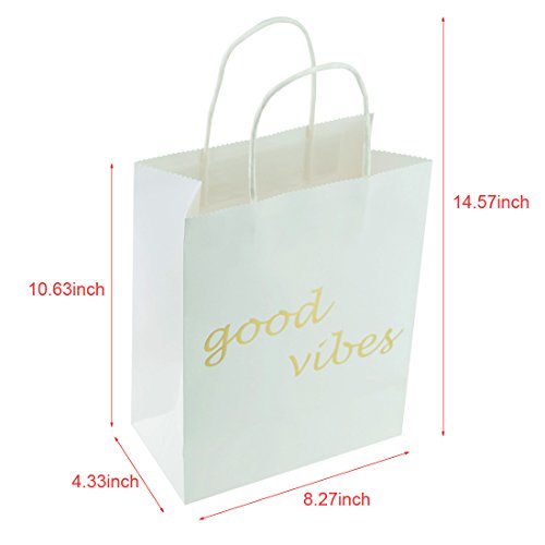 FOONEA 12 Pack Paper Bags, Good Vibes Gold Foil Printed with Handles, Wedding Welcome Gift Bags for Hotel Guests, Bridal Baby Shower Shopping Birthday Party Favors