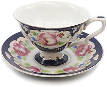 Royalty Porcelain 2-pc, Set for Tea or Cofee, Fine Bone China Porcelain (Floral Blue)