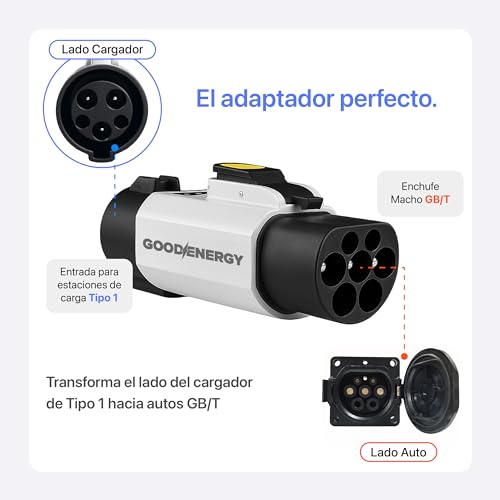 GOOD ENERGY Adaptador de Carga EV Tipo 1 (Cargador) a GB/T (Auto) | Auto con Puerto GB/T AC en Cargadores Tipo 1 | Solo AC 32 A 7.4 kW | Factura CFDI 4.0