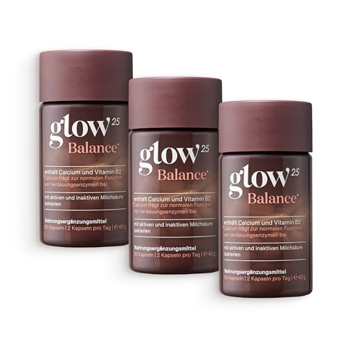 Glow25® Balance [3x30 Portionen] – mit Milchsäurebakterien, Kiwifruchtpulver, Inulin, Calcium und Vitamin B2 – leicht verdaulich – pflanzlich und vega