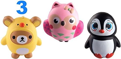 3 PCS Cute Animal Squishies (Chick Bear, Owl, Kawaii Penguin) - Slow Rising, Jumbo, Sweet Scented, Decompression - Stress Relief, Decorative Props, Collection Gift, Squeeze Toy