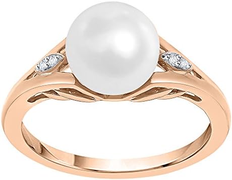 Diamond Accent and Pearl Fashion Ring in 14K Rose Gold (JK-Color, SI2/I1-Clarity) (Size-4)