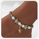 ANGLEQUEEN Turquoise Starfish Anklets for Women Bohemian Western Anklet Bracelets Summer Shell Starfish Anklets Waterproof Hawaiian Ocean Beach Surf Anklet Mermaid Jewelry Summer Beach Jewelry