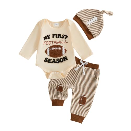 Karuedoo My First Football Season Baby Boy Outfit Romper Stripe Pants Set (B-Apricot, 3-6 Months) at Amazon