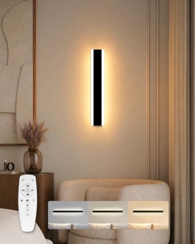 niuniaj Long Indoor LED Wall Light with Remote Control, Dimmable 10%-100%, 3000K/4000K/6000K, Wall Lamp, Modern Wall Light for Terrace Hallway Entrance Villa, 60 cm/15 W, Black | Regulable 10%-100%,3000K/4000K/6000K,Lámpara de Pared Moderno para Terraza Pasillo Entrada Villa,15W,Negro