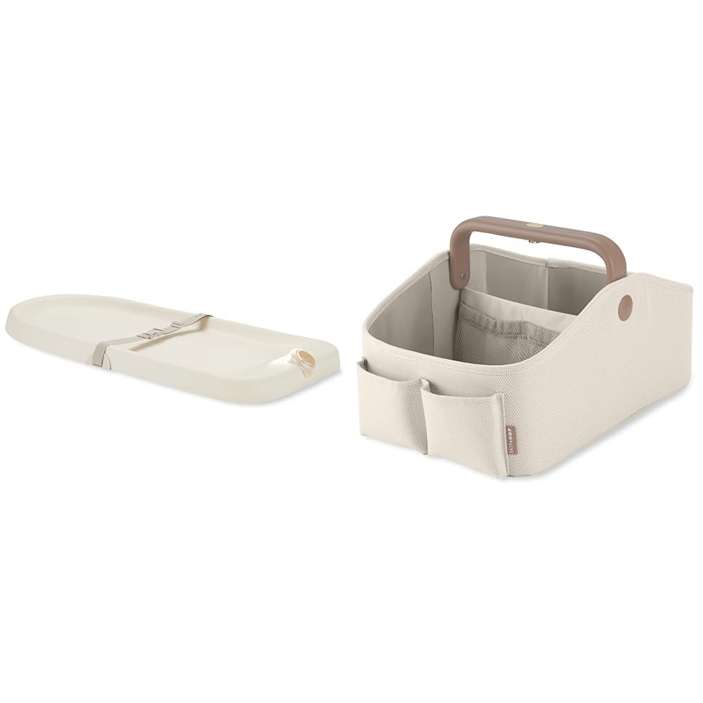 Skip Hop Light-Up Changing Pad Oat + Skip Hop Diaper Caddy Organizer with Touch Sensor Night Light Oat Image