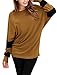 Allegra K Women's Contrast Color Round Neck Draped Long Sleeve Batwing Dolman Tunic Tops X-Large Brown