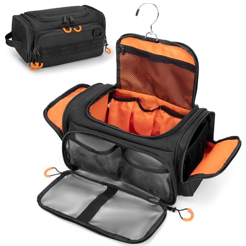 Prokva Tactical Toiletry Bag for Men, Hanging Hygiene Bag, Travel Dopp Kit Organizer for Shaving, Shower Essentials and Toiletries, Black (Empty Bag)