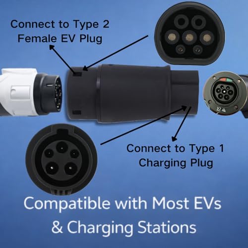 EVGATSAUTO Adaptador de Carga EV, Tipo 1 a Tipo 2 Conector de Cargador EV Adaptador de Carga de Vehículos Eléctricos Protección IP54 16A 32A 230V Universal