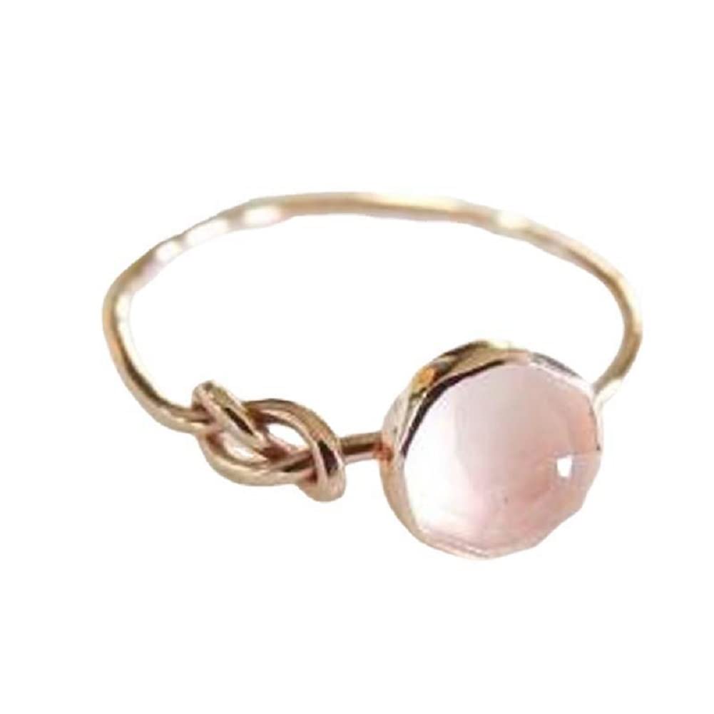 Lzz Fashion Lady Opal Ring Pink Moonstone 18K Rose Gold Ring Round Cut Single Stone Ring Wedding Ring Size 6-10 (US Code 8)
