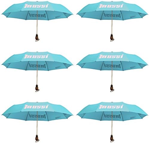 6 Pack of Mossi Compact Travel Umbrellas - Rain - Auto Open - Powder Blue