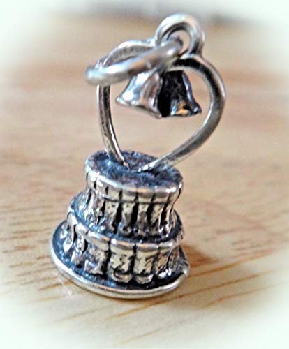 Sterling Silver 3D 19mm Wedding Cake w/Bells Cake Topper Top Bride Groom Charm Vintage Crafting Pendant Jewelry Making Supplies - DIY for Necklace Bracelet Accessories by CharmingSS