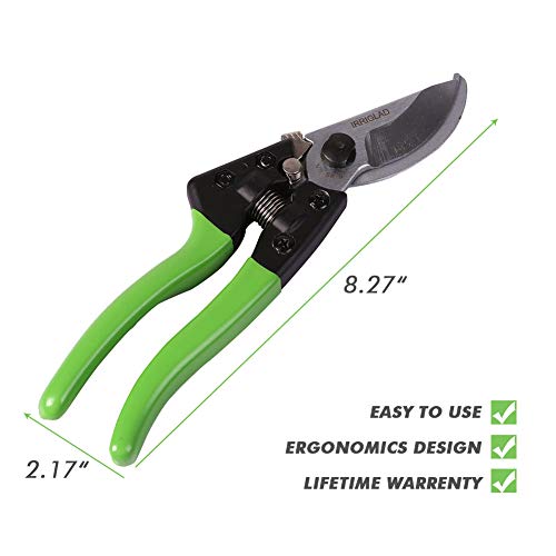 IRRIGLAD Steel Bypass Pruning Shears 8" Garden Scissors 1PC