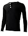 FLATSEVEN Men's Slim Fit Casual Long Sleeve Henley T Shirt (THL100) Black, L