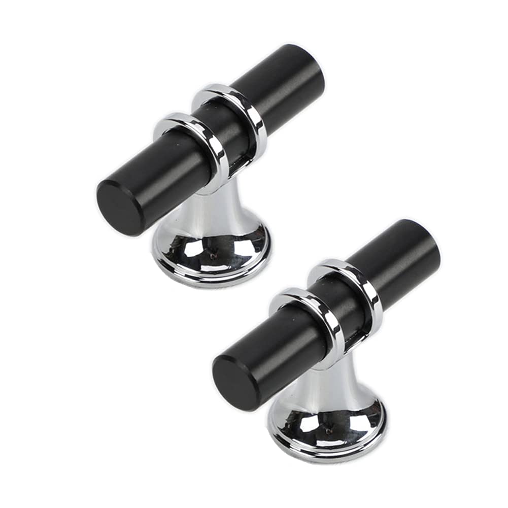 Dreneco 2 Pack Drawer Knobs - Zinc Alloy Cabinet Knobs T Bar Handles (Single Hole, Black+Chrome)
