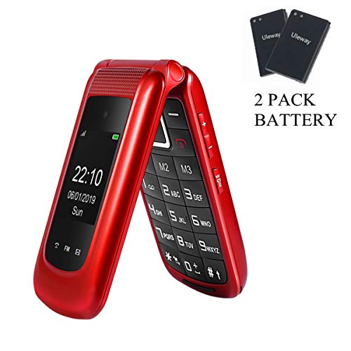 Uleway Unlocked Flip Phone 3G SOS Button Senior Flip Phones Unlocked 2.4'' Screen Easy to Use Basic Cell Phone for Seniors & Kids (Red)