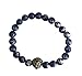 Big Cat Rescue Genuine Cobalt Blue Jasper Stone Beads Stretchy Elastic Bracelet with Lion Head Charm, 8mm, Unisex, for Friendship, Couples, Teens
