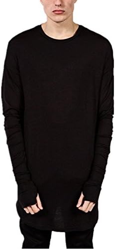 ThumbLike Men's Thumb Hole Cuffs Fashion Long Sleeve T-Shirt Black (US XS / Asia S)