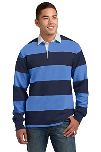 Sport-Tek Men's Long Sleeve Rugby Polo XL True Navy/ Carolina Blue