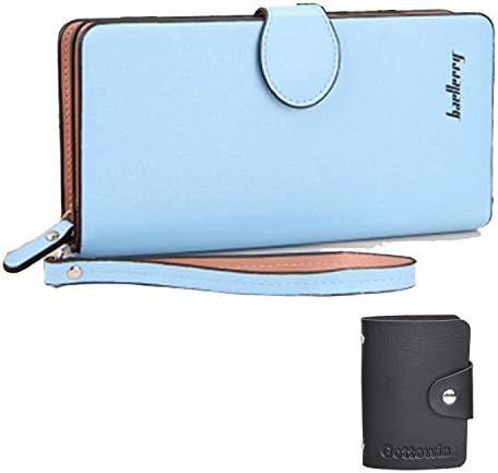 Women's Wristlet Wallet PU Leather Clutch Bag Zipper Organizer Card/Coin/Cash/Cellphone Holder Gottowin (Blue)