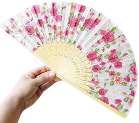 EXCITES Folding Fan,Elegant Embroidered Flower Peacock Pattern Sequin Fabric Folding Handheld Hand Fan for Women Wedding Dancing Party Decoration by TheBigThumbn