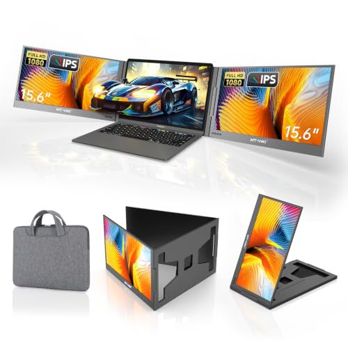 MT-VIKI 15.6 inch Laptop Screen Extender, Portable Triple Monitor for Laptop Only One USB-C Cable Connection,Compatiable with Win/Mac, FHD 1080P, [Included Storage Bag & Driver Needed]