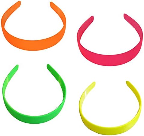 Set of FOUR 1 Inch Neon Plastic Headbands with Teeth (Keshet Accessories)