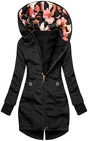 Maeleody ロングコート レディース トップス アウター フード付き ジップアップ ジャケット ロング丈 無地 カーディガン 秋冬 おおきいサイズ ハイネック パーカー コート 韓国 フーディー カジュアル シンプル プルオーバーパーカー