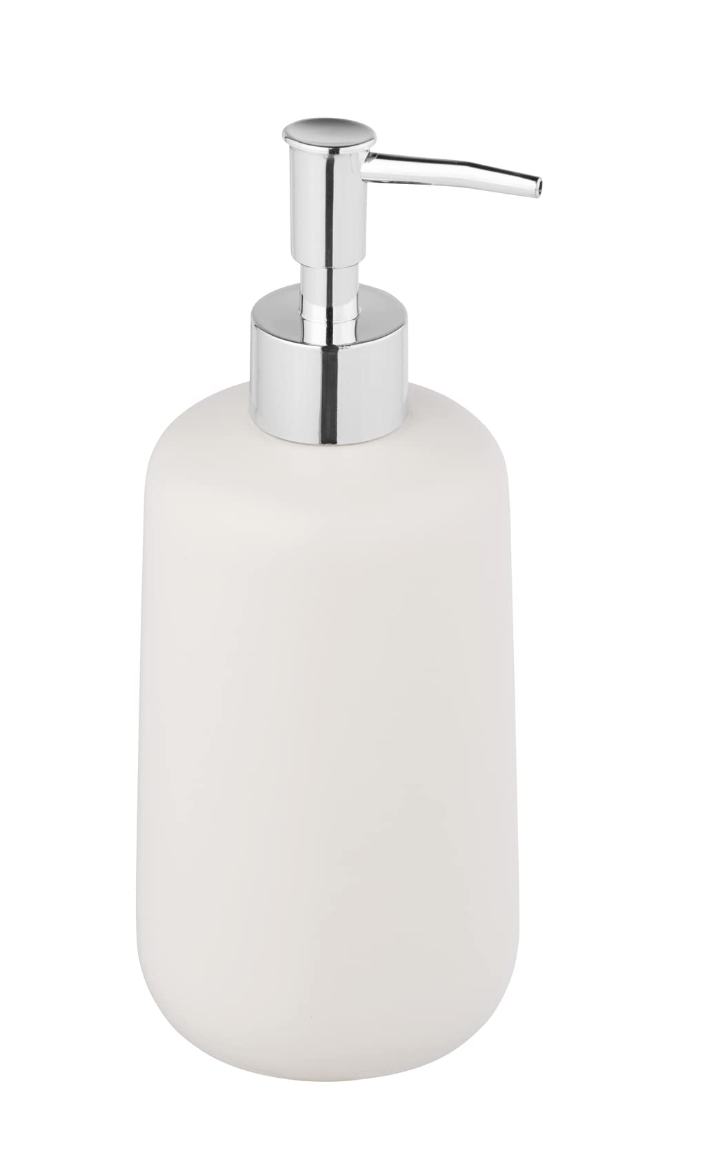 Allstar Olinda Soap Dispenser, Refillable Soap Dispenser in Conical Shape, Hand Soap Dispenser in Matte Finish, Made of Ceramic, Pump Attachment Silver, Capacity 500 ml, 8 x 20 x 7.7 cm, White