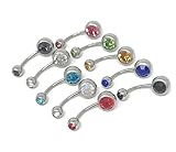 yueton Pack of 10 Stainless Steel Crystal Rhinestone Barbell Navel Belly Ring Button Bar Body Piercing Jewelry