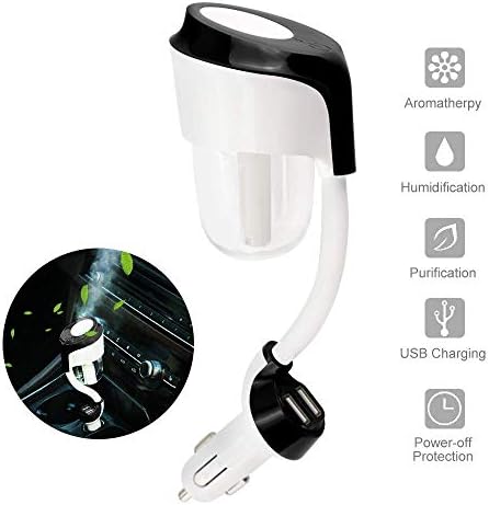 Car Air Humidifier Diffuser Essential Oil Aromatherapy Diffusers with Dual USB Charger Adapter, Ultrasonic Humidifier Air Refresher Purifier for Vehicle Automobile，Car Purifier Freshener(Black)